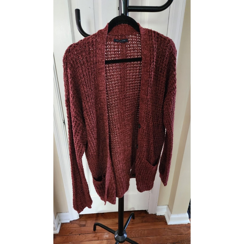 American Eagle Cardigan Sweater Women's Medium Crochet Knit Cottagecore Orange
